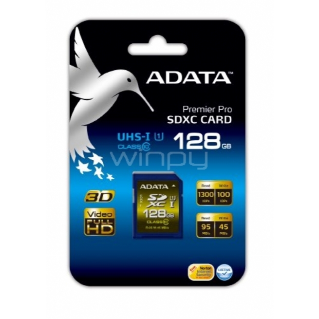 Tarjeta de memoria 128GB  SDXC, Class 10 ADATA