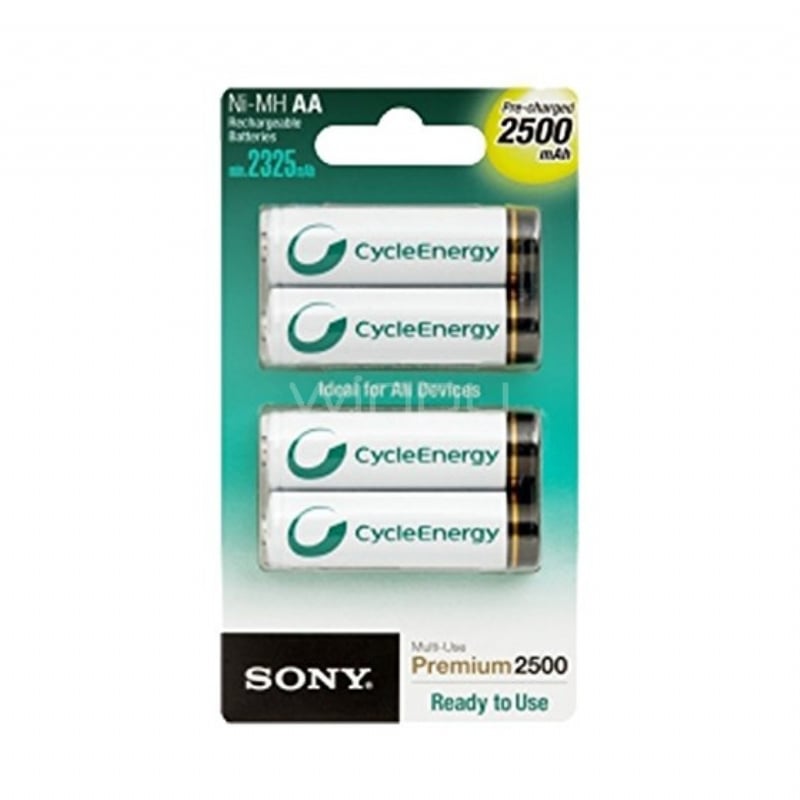 Pack de 4 pilas Ni-MH Sony recargables (AA, 2500mAh, Precargadas)