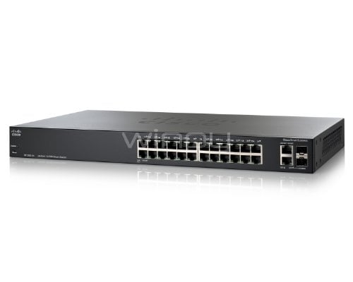 Switch Administrable Cisco Small Business Smart SF200-24P de 24 puertos (PoE 10/100 x 12p, 10/100 x 12p, fibra SFP x 2p)
