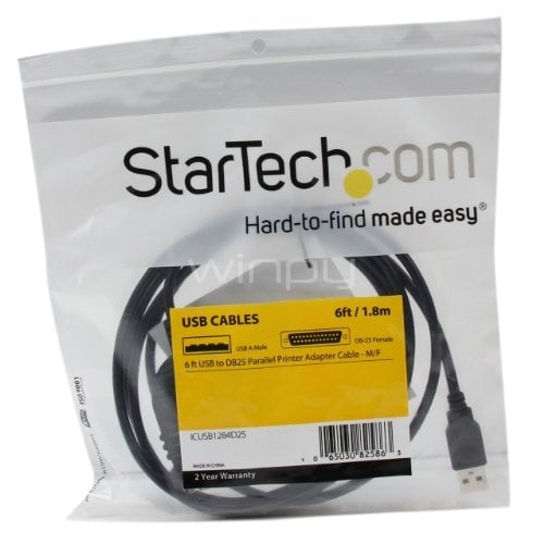 Cable Adaptador StarTech Paralelo DB25 a USB (1x DB25 hembra, 1x USB A macho)