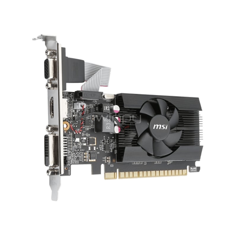 Tarjeta de Video MSI Nvidia GeForce GT 710 de 2GB GDDR3 (Ventilador, Perfil Bajo)