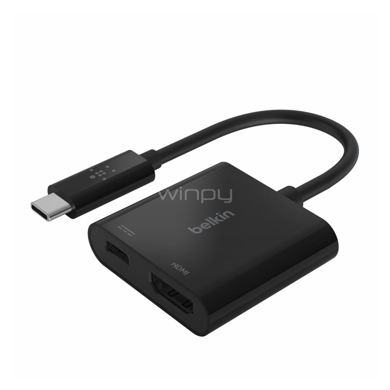 Adaptador Belkin de USB-C a HDMI + Puerto de Carga (Negro)