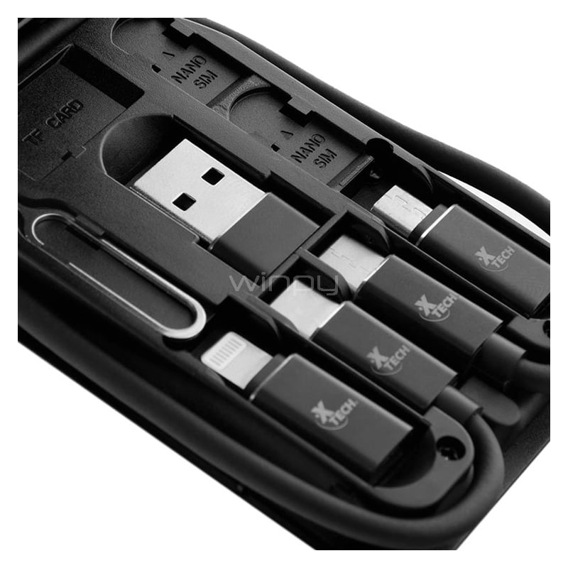 Estuche Portátil Xtech para Almacenamiento (USB-C, USB-A, microUSB, Lightning, Negro)