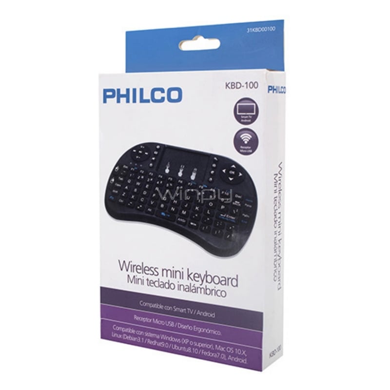 Teclado Philco Inalámbrico (para Smart TV/PC/Smartphones/Tablets, Dongle micro USB, Negro)