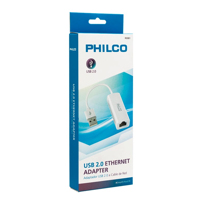 Adaptador Ethernet Philco USB-A (RJ45, 100Mbps, Blanco)