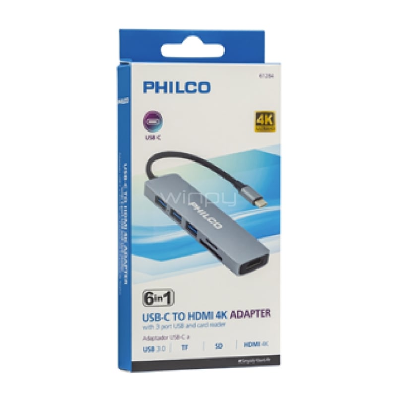 Adaptador Multipuerto Philco USB-C (HDMI, USB, SD/ MicroSD)
