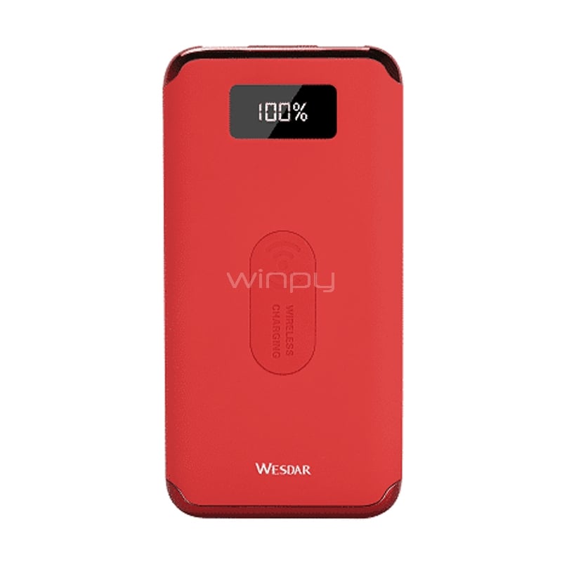 Batería Externa Wesdar WS2 Inalámbrico (10.000 mAh, Rojo)