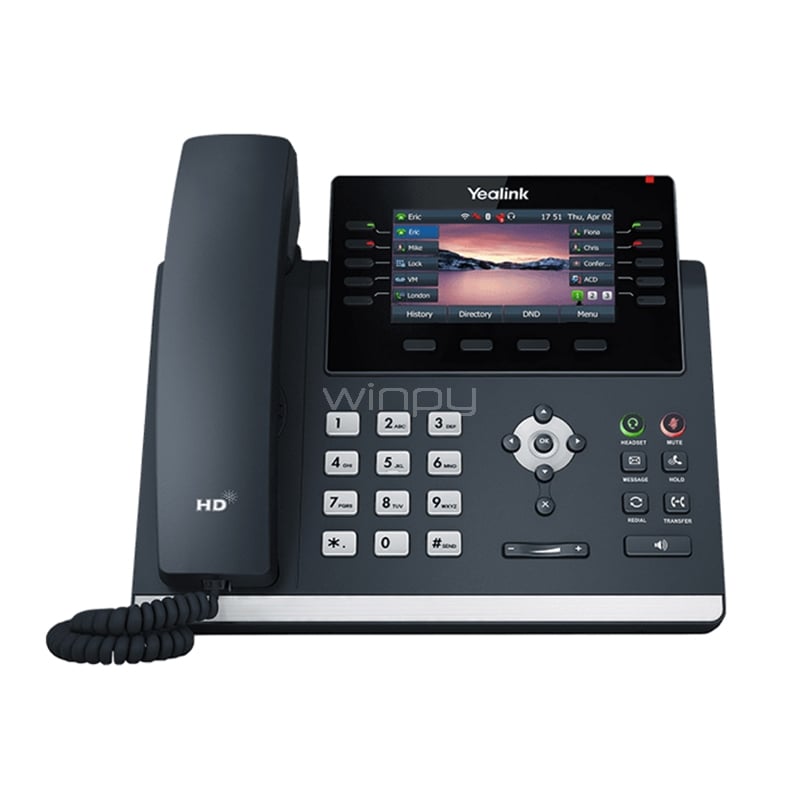 Teléfono IP Yealink SIP-T46U Pantalla a Color de 4.3“ (Conferencia de 10 vías, Voz HD, USB/ Ethernet, Wi-Fi/ Bluetooth, PoE)