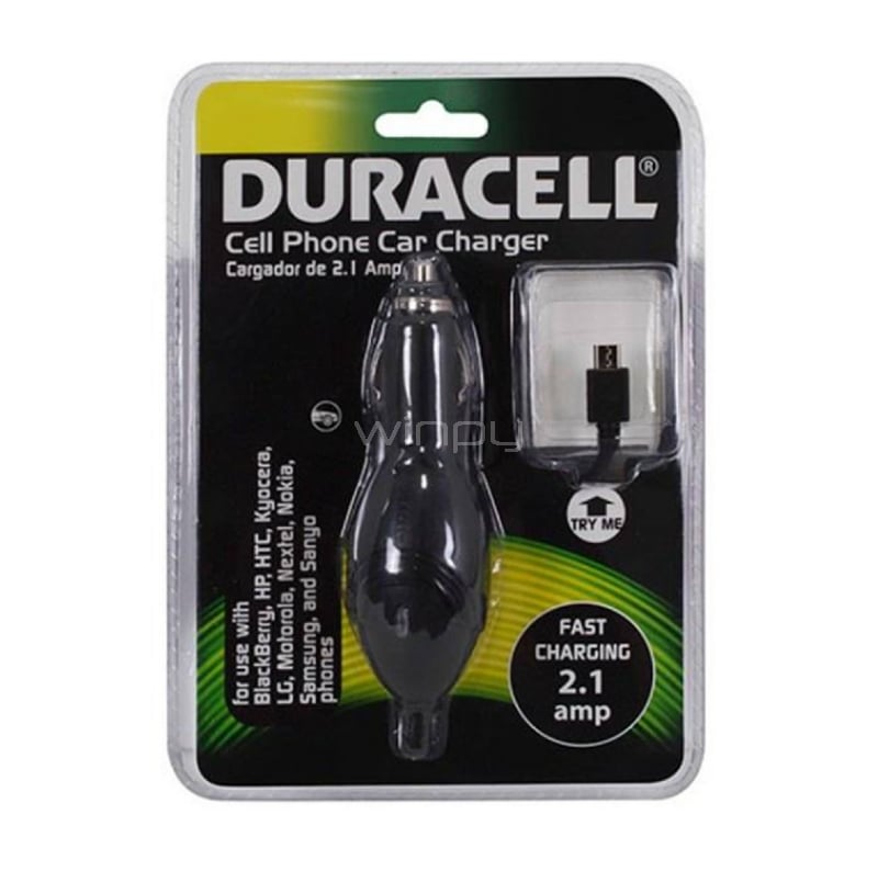 Cargador para Auto Duracell + Cable microUSB (2.1A, Negro)