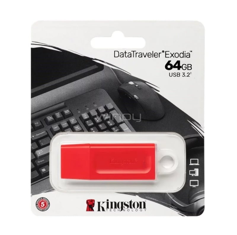 Pendrive Kingston DataTraveler Exodia de 64GB (USB 3.2, Rojo)
