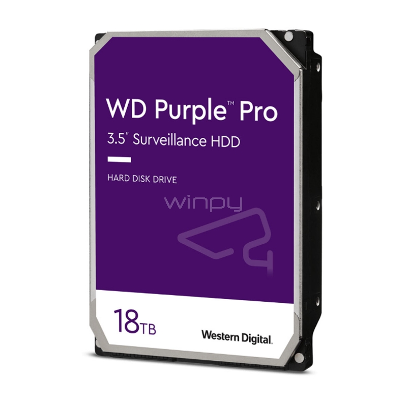 Disco Duro Western Digital Purple Pro de 18TB (Formato 3.5“, SATA, 7200rpm, 512MB de Caché)