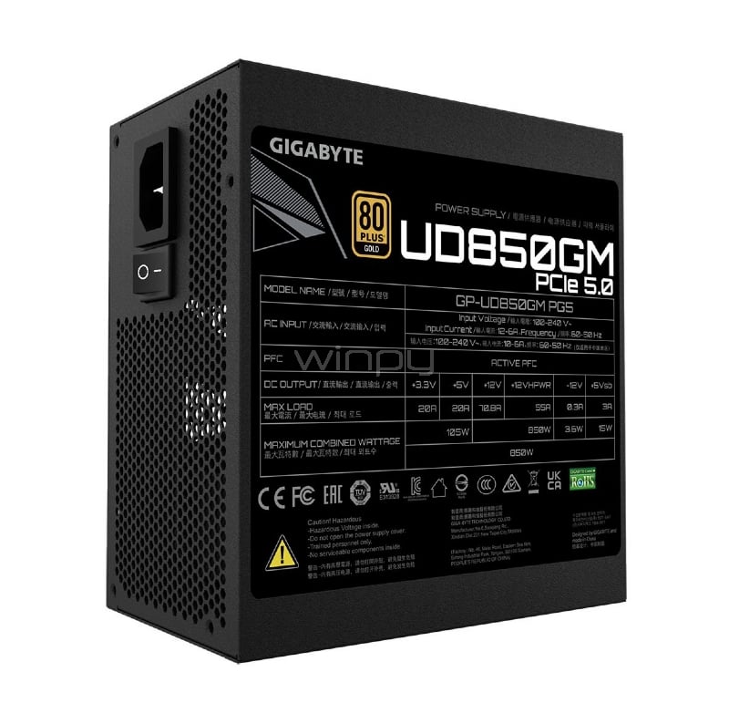 Fuente de Poder Gigabyte GP-UD850GM PG5 (Full Modular, Certificada 80+ Gold, ATX)
