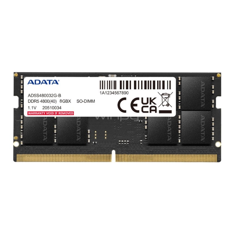 Memoria RAM ADATA de 8GB (DDR5, 4800Hz, CL40, SO-DIMM)