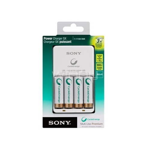 Cargador de pilas recargables Sony con 4 pilas Cycle Blue AA, 2,000 mAH (BCG-34HH4KN)