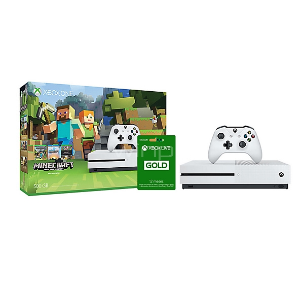 Bundle Consola Xbox One S Blanca 500GB + MineCraft + 12 meses Xbox Live