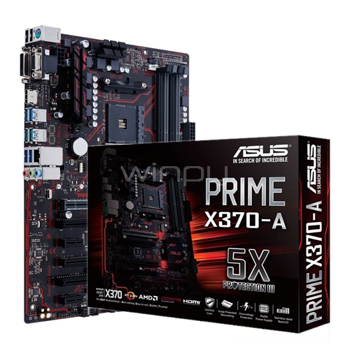 Placa Madre Asus PRIME X370-A (AM4, DDR4 2133-3200, M2, LED, ATX)