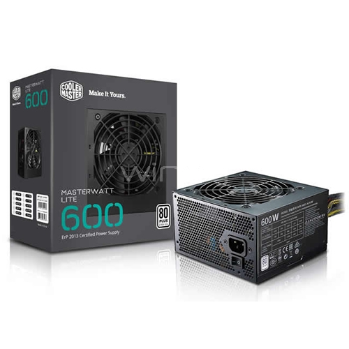 Fuente de Poder Cooler Master MasterWatt Lite 600 Watts (ATX, Certificada 80 PLUS)