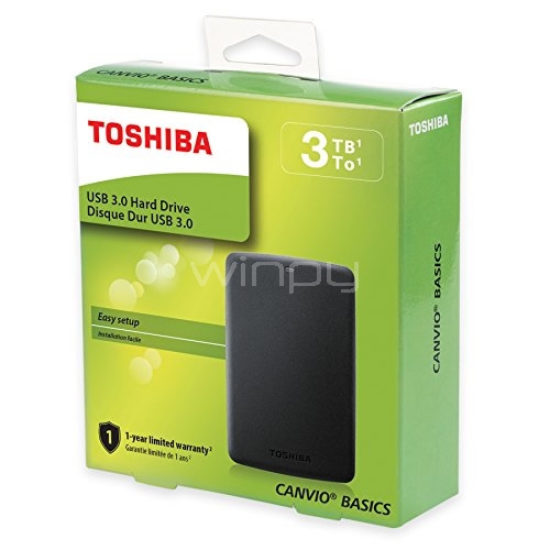 Disco duro portátil Toshiba Canvio Basics de 3TB (USB 3.0 - Negro)