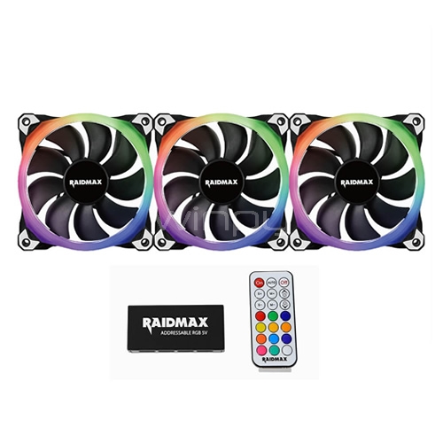 Kit de 3 Ventiladores RGB RaidMax (Aura Sync, Msi Mystic, Control Remoto, 120mm)