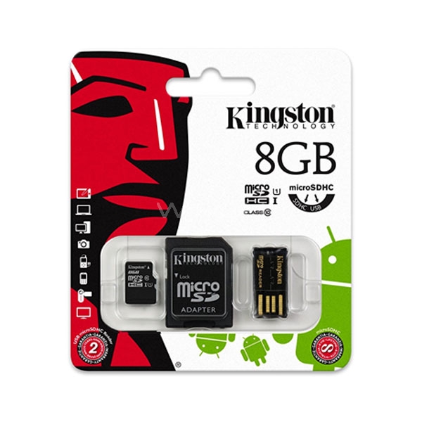 Tarjeta microSDHC Kingston Multi Kit de 8 GB Class 10