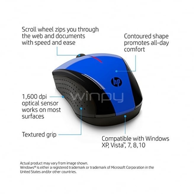 Mouse inalámbrico óptico, HP X3000  - Color Azul