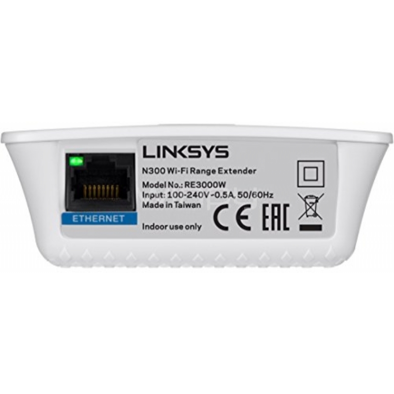 Extensor de red WiFi N300 Linksys RE3000W-EJ  velocidad de hasta 300 Mbps, banda única de 2,4 GHz, 1 puerto Fast Ethernet