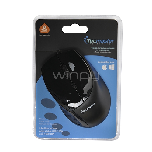 Mouse Tecmaster  Wired Optical TM-MO360-BK (USB, 800-1200-1600DPI)