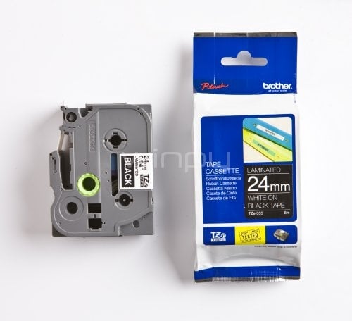 Cinta para rotuladoras Brother TZe355 (laminada, blanco sobre negro, 24mm x 8m, P-Touch)