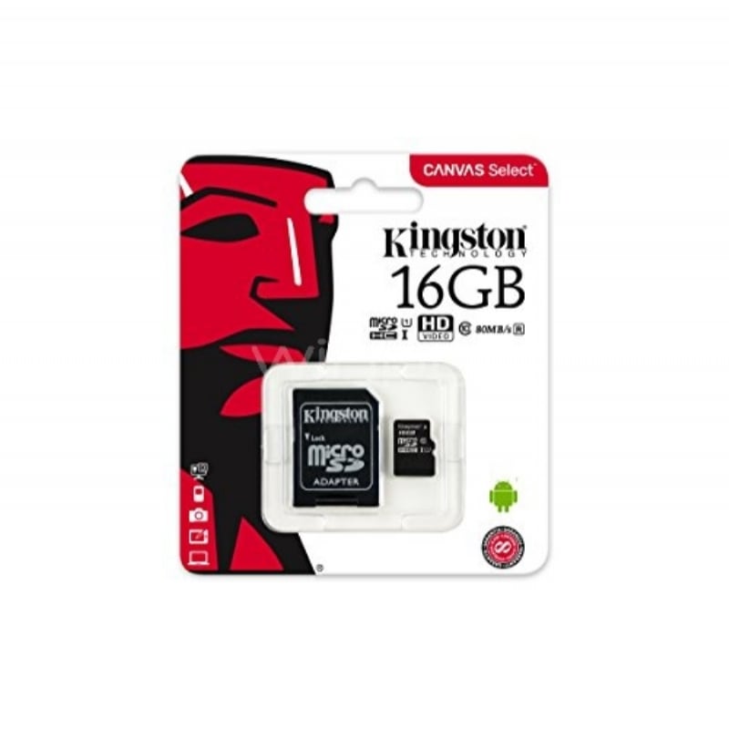 Tarjeta microSD Kingston Canvas Select de 16GB (Clase 10, adaptador SD)