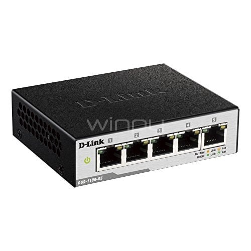 Switch D-Link DGS-1100-05  (5 Puertos Gigabit, LAN RJ-45, gestión Web, QoS, VLAN)