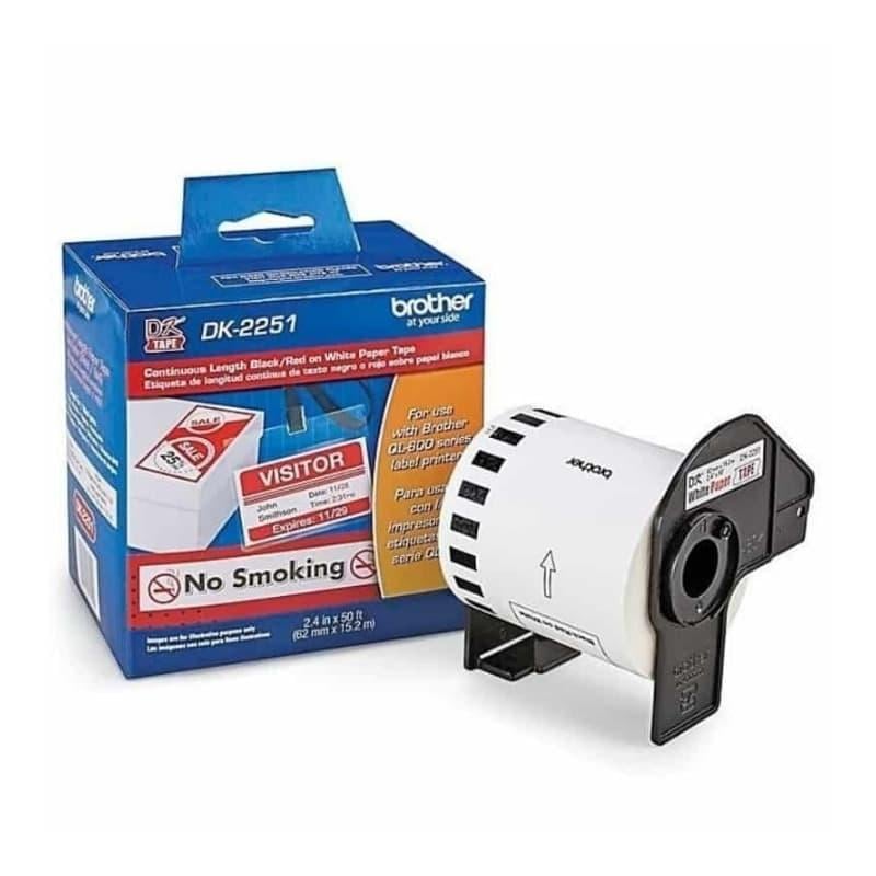 Cinta de Etiqueta Brother DK-2251 (Negro y Rojo sobre Blanco, 6.2cm x 15.2m)
