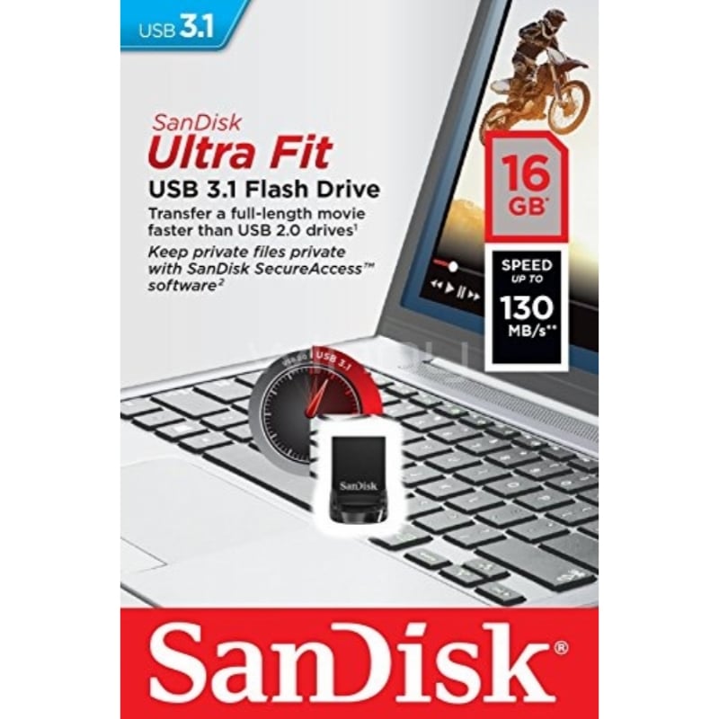 Pendrive SanDisk Ultra Fit de 16GB (USB 3.1, Negro)