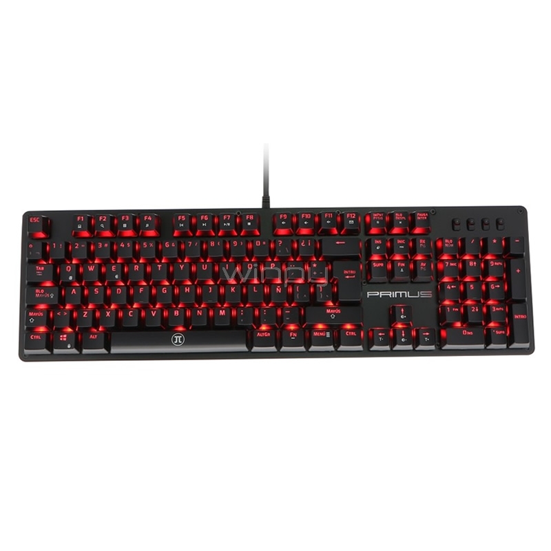 Teclado Mecánico Primus Ballista 100T (Interruptor Marrón, Luz Roja, 70M pulsaciones, Negro)
