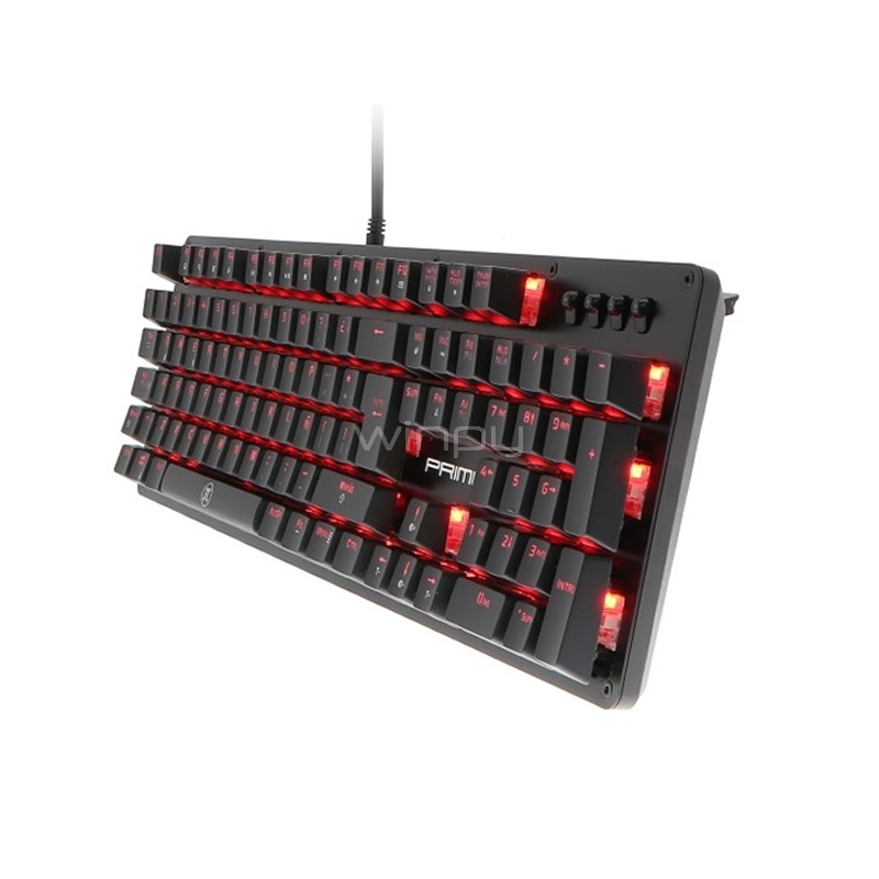 Teclado Mecánico Primus Ballista 100T (Interruptor Marrón, Luz Roja, 70M pulsaciones, Negro)