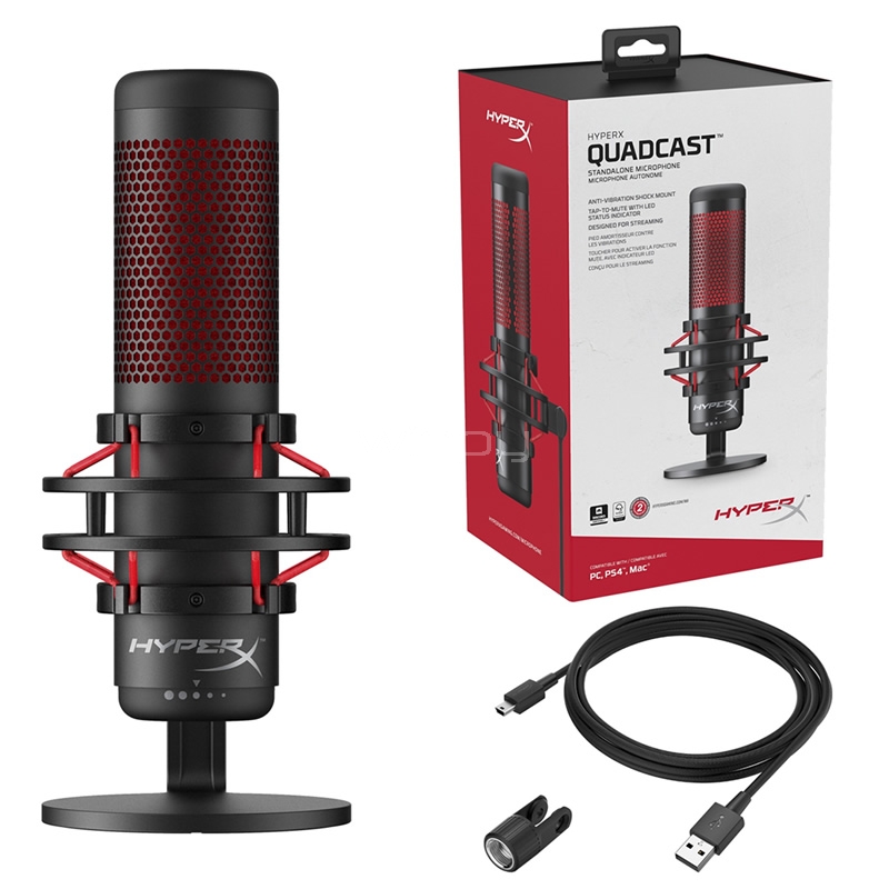Microfono Gamer HyperX QuadCast (20.000Hz, Anti-Vibraciones, Negro/Rojo)