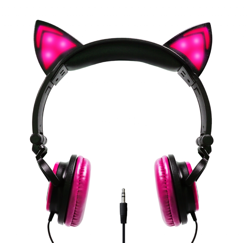Audífonos kitty Sound Pink Urbano Design (Diseño orejas de gato, Luces Led, Rosado, Jack 3.5 mm)