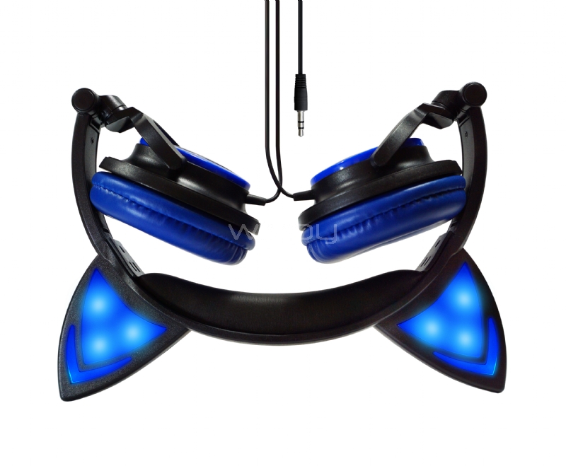 Audífonos kitty Sound Blue Urbano Design (Diseño orejas de gato, Luces Led, Azul, Jack 3.5 mm)