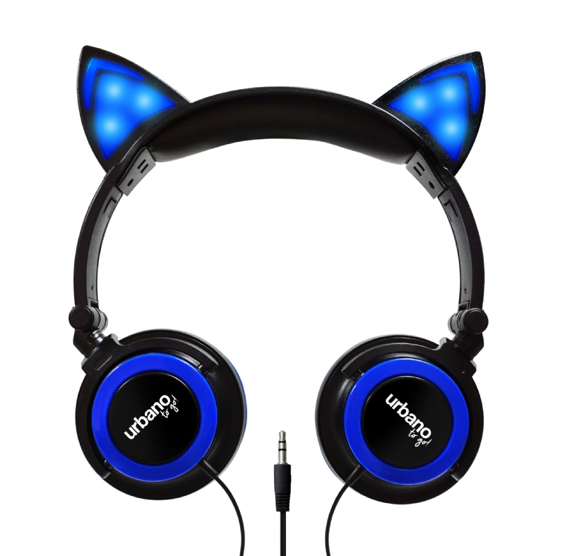 Audífonos kitty Sound Blue Urbano Design (Diseño orejas de gato, Luces Led, Azul, Jack 3.5 mm)