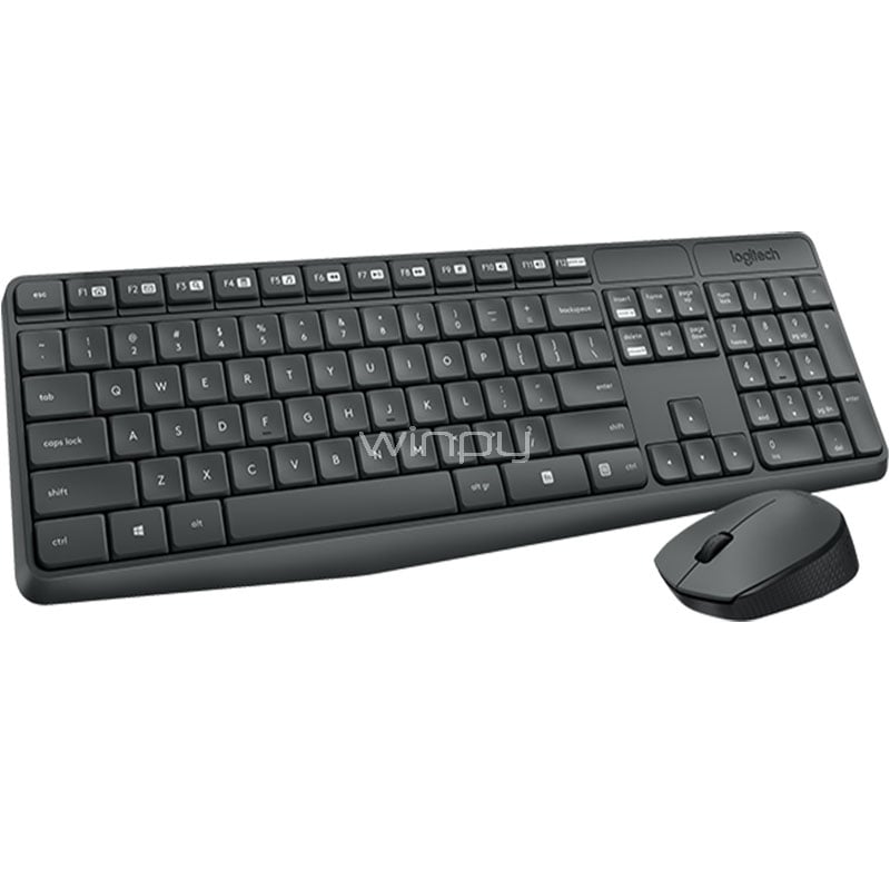 Kit Teclado + Mouse inalambricos Logitech MK235 (Receptor USB, Negro)