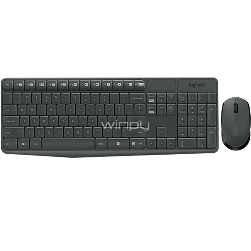 Kit Teclado + Mouse inalambricos Logitech MK235 (Receptor USB, Negro)