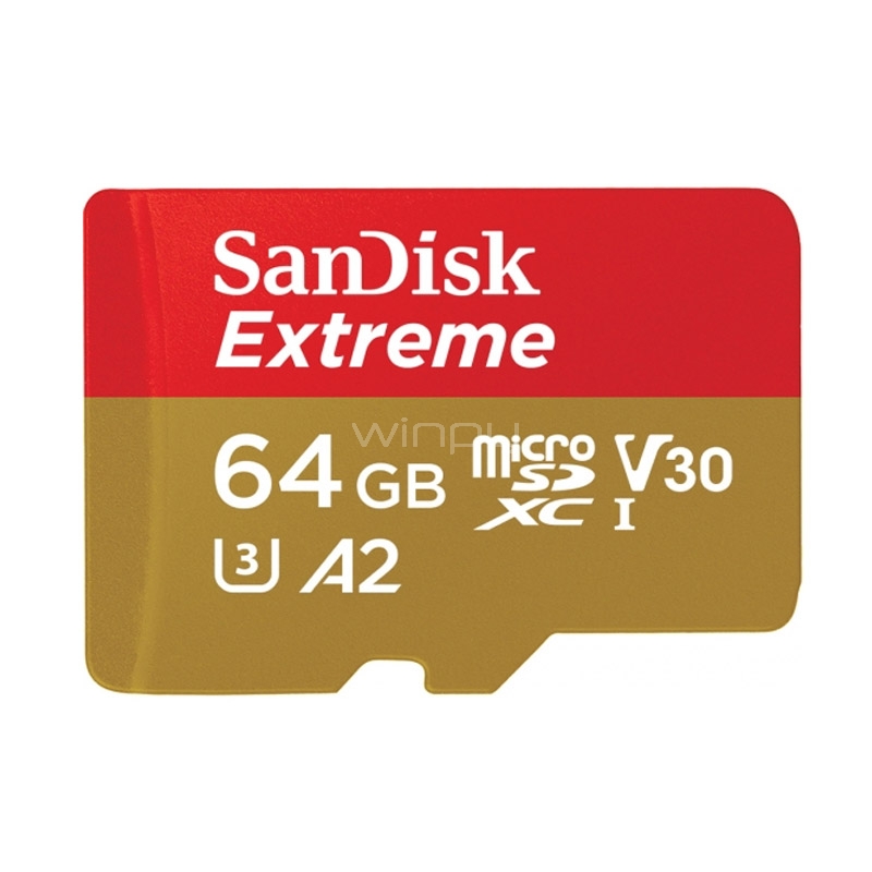 Tarjeta microSDXC SanDisk Extreme de 64GB (UHS-I, Lectura 100MB/s, Escritura 90MB/s)