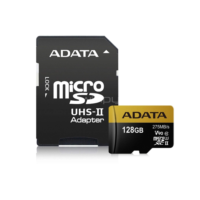 Tarjeta microSDXC ADATA Premier One v90 de 128GB (Clase 10, Lectura 275 MB/s, Escritura 155 MB/s)