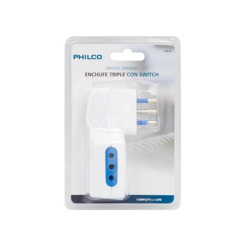 Enchufe Triple Philco (Con Switch, 2P + T 10A 250V)
