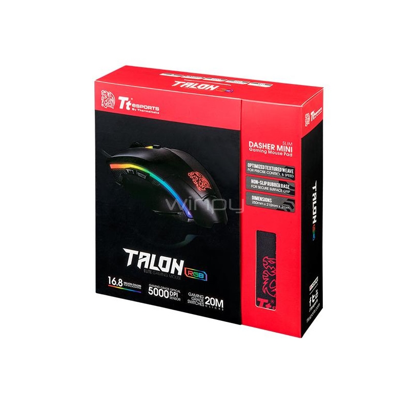 Kit Mouse + MousePad Thermaltake Talon Elite (Sensor PIXART, 400/5000dpi, RGB, Negro)