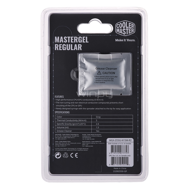 Pasta Disipadora Cooler Master MasterGel Regular (1.5 ml, 5W/mK, 2,5g/cm3, Gris)