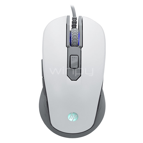 Mouse Gamer HP M200 (Óptico, 800-2400dpi, 6 botones, LED Azul, Blanco)