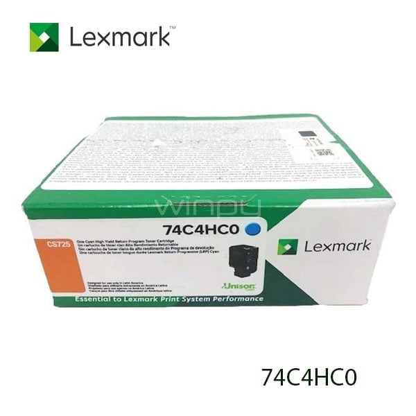 Cartucho de Tóner Lexmark 74C4HC0 (Alto Rendimiento, 12000 páginas, Color Cian)