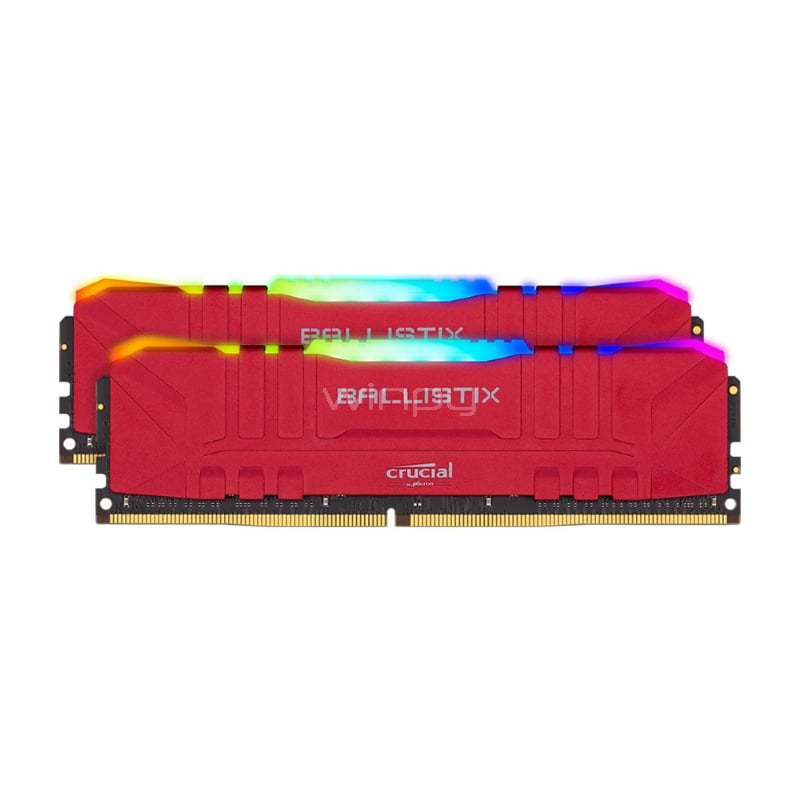 Kit Memoria RAM Crucial Ballistix de 16GB (2x 8GB, DDR4, 3200MHz, CL16, DIMM, RGB, Rojo)