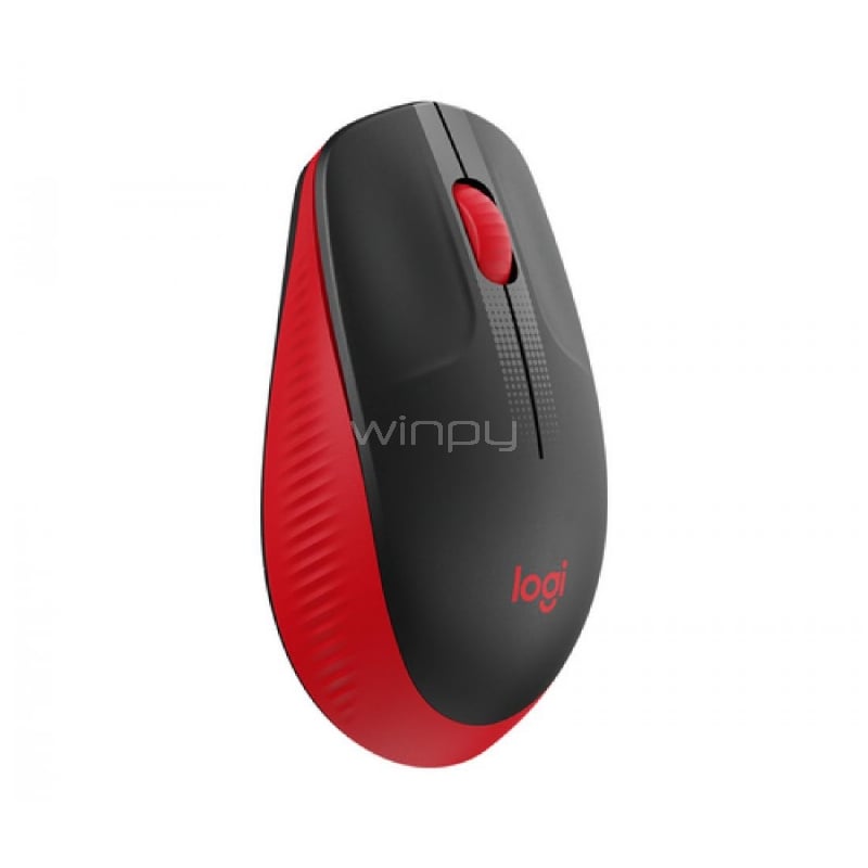 Mouse Logitech Inalámbrico M190 (Receptor USB, Negro/Rojo, 3 Botones, Pila AA)