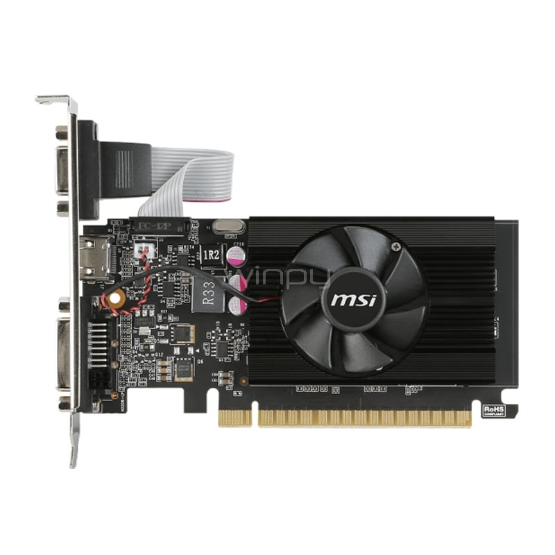 Tarjeta de Video MSI Nvidia GeForce GT 710 de 2GB GDDR3 (Ventilador, Perfil Bajo)